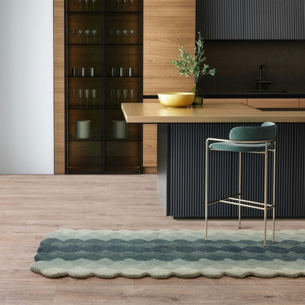 Hive Modern Geometric Ombre Wool Runner Rugs in Teal Blue